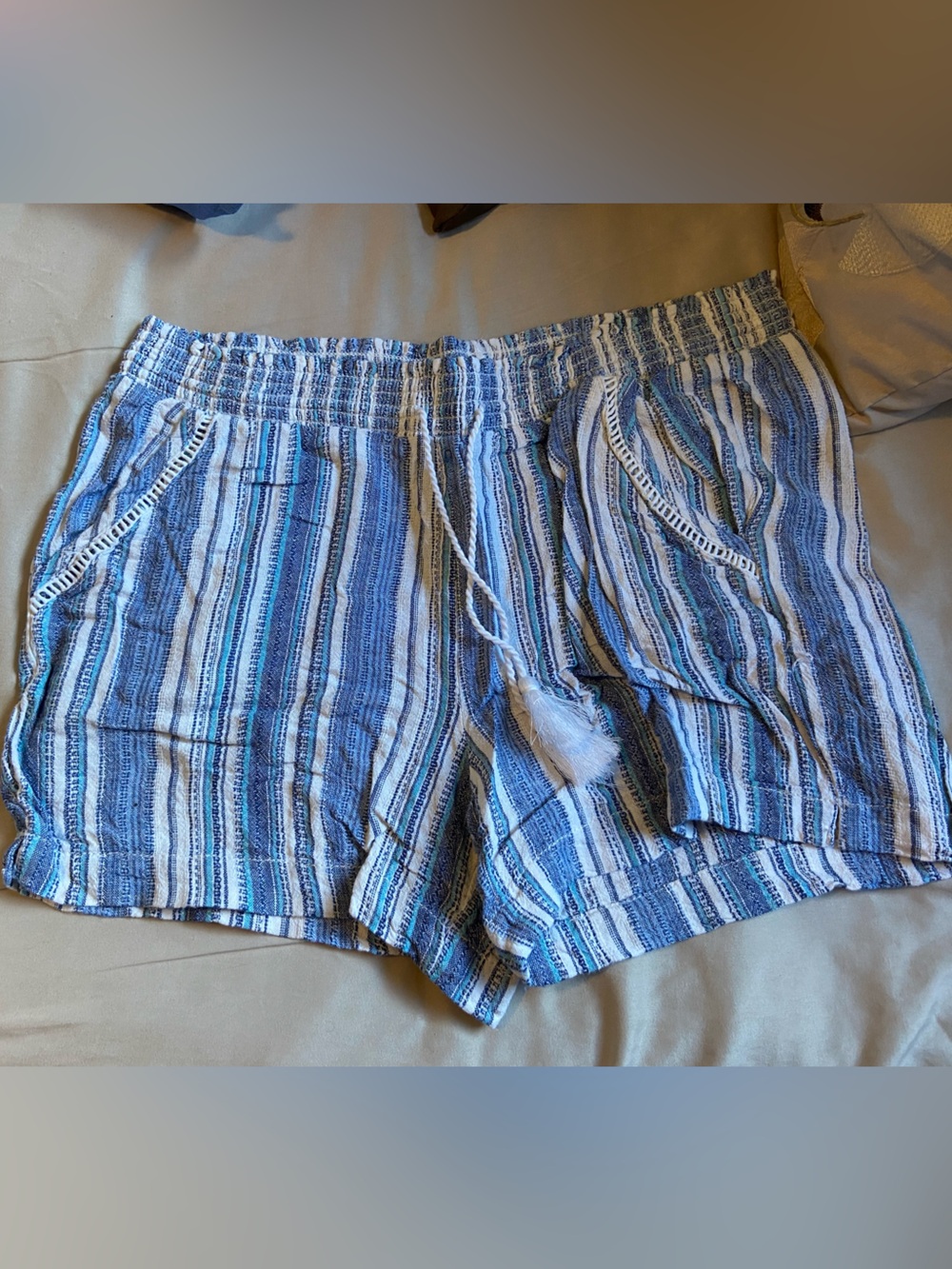 Striped Blue Drawstring Women’s Shorts